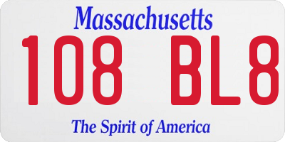 MA license plate 108BL8