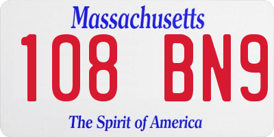 MA license plate 108BN9