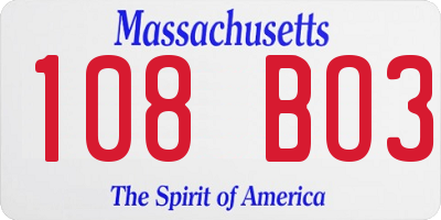 MA license plate 108BO3