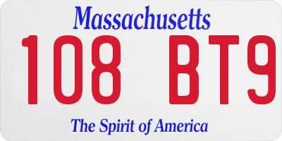 MA license plate 108BT9