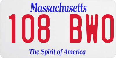 MA license plate 108BW0