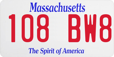 MA license plate 108BW8