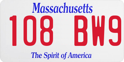 MA license plate 108BW9