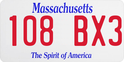 MA license plate 108BX3