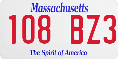 MA license plate 108BZ3