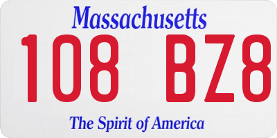 MA license plate 108BZ8