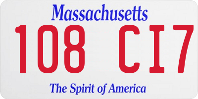 MA license plate 108CI7