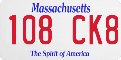MA license plate 108CK8