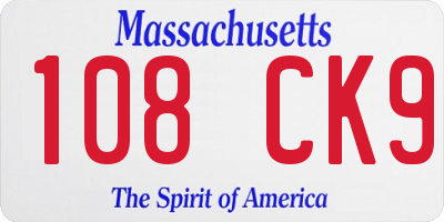 MA license plate 108CK9