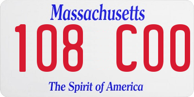 MA license plate 108CO0