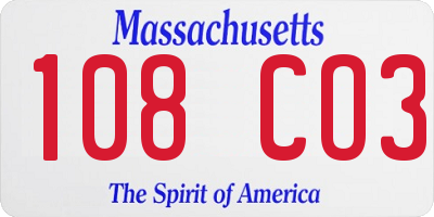MA license plate 108CO3