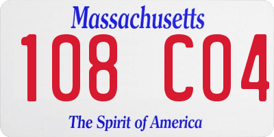 MA license plate 108CO4