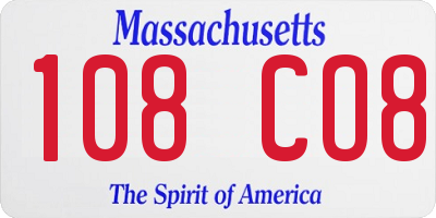 MA license plate 108CO8