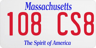 MA license plate 108CS8