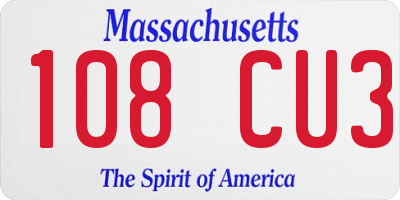 MA license plate 108CU3