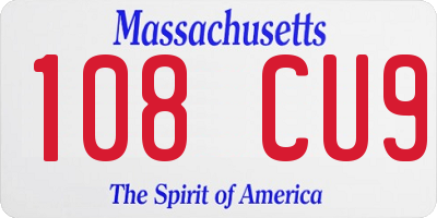 MA license plate 108CU9