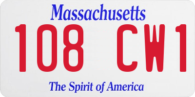 MA license plate 108CW1