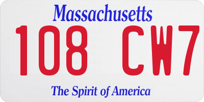 MA license plate 108CW7