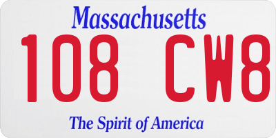 MA license plate 108CW8