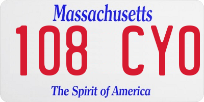 MA license plate 108CY0