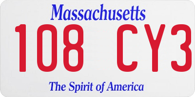 MA license plate 108CY3