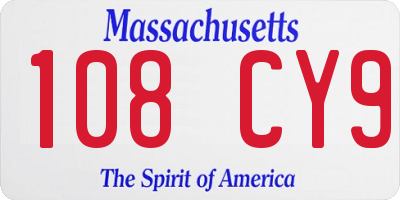 MA license plate 108CY9
