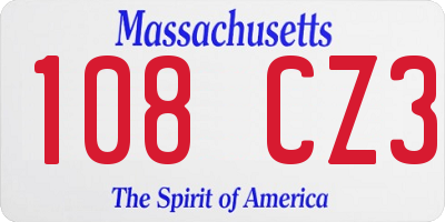 MA license plate 108CZ3