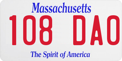 MA license plate 108DA0