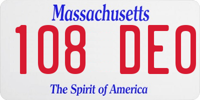 MA license plate 108DE0