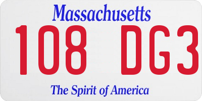 MA license plate 108DG3