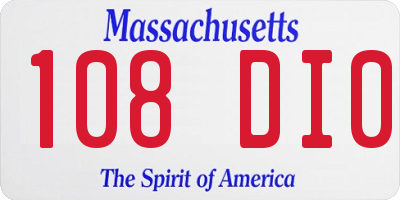 MA license plate 108DI0