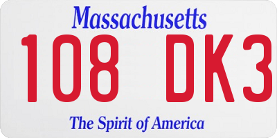 MA license plate 108DK3