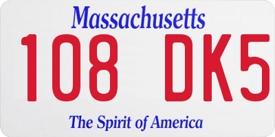 MA license plate 108DK5
