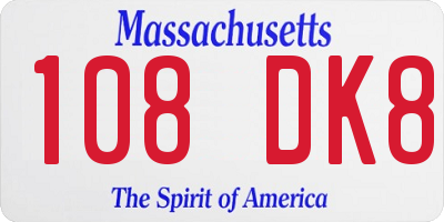 MA license plate 108DK8