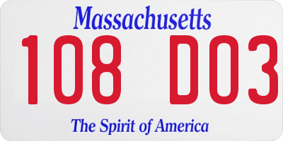 MA license plate 108DO3