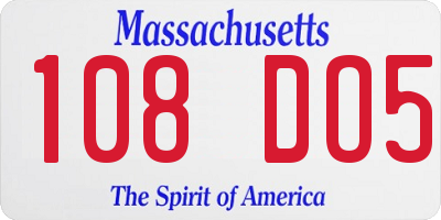 MA license plate 108DO5