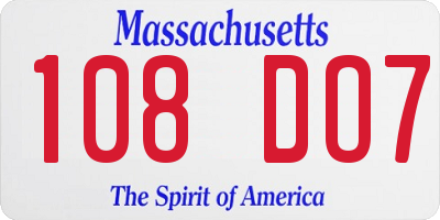 MA license plate 108DO7