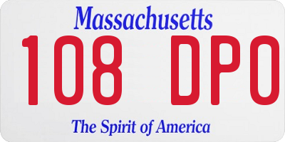 MA license plate 108DP0