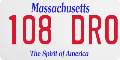 MA license plate 108DR0