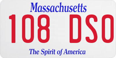 MA license plate 108DS0