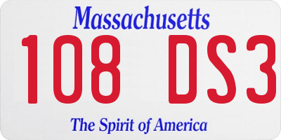 MA license plate 108DS3