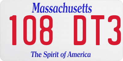 MA license plate 108DT3