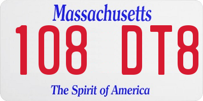 MA license plate 108DT8