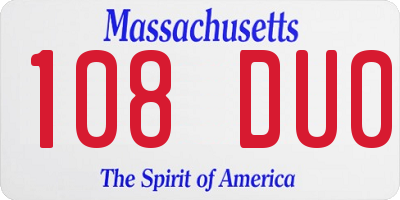 MA license plate 108DU0