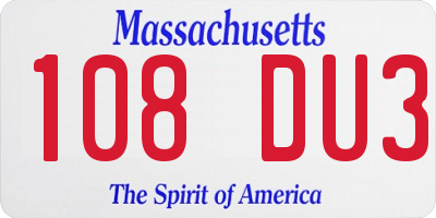 MA license plate 108DU3