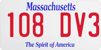 MA license plate 108DV3