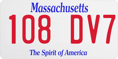 MA license plate 108DV7