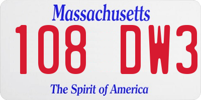 MA license plate 108DW3