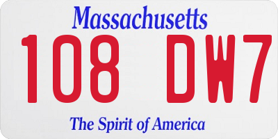 MA license plate 108DW7