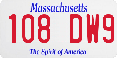 MA license plate 108DW9